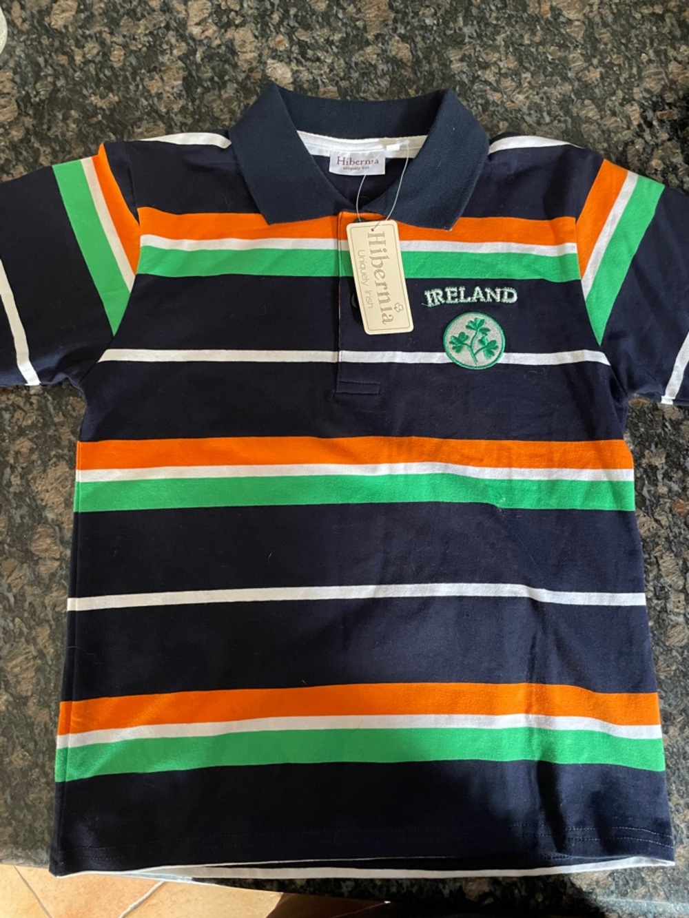 Ireland Striped Polo Shirt for Kids - Navy, Green & Orange